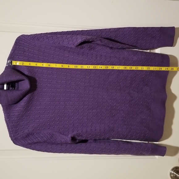 NWOT Lands End size M purple cotton cable knit turtleneck sweater, 17 In Across - Picture 4 of 7